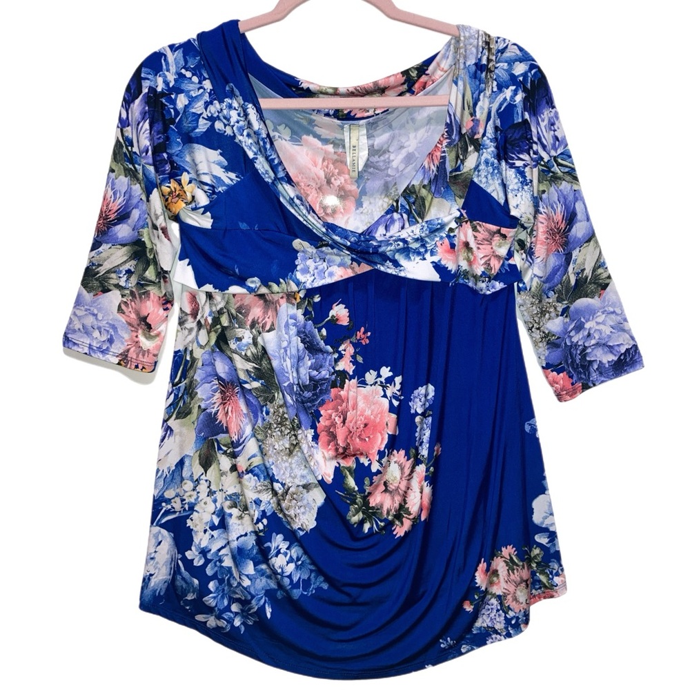 Bellamie M Blue Floral Swing Top EUC 11136